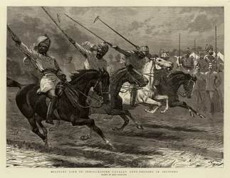 Vita militare in India, cavalleria nativa che pratica il tent-pegging in sezioni